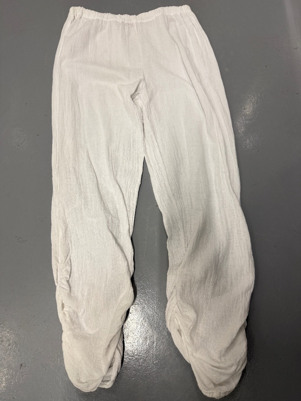 Oh My Gauze! 100% cotton pull on pants size 2 white lagenlook ruched crepe